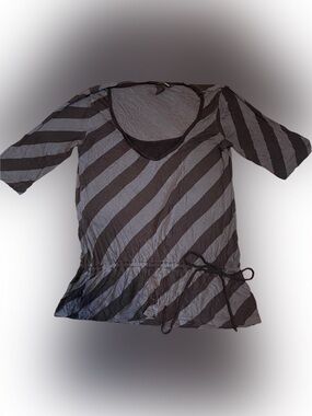 Vintage y2k H&M Black and Gray Diagonal Striped Drawstring Top